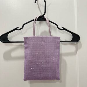 Zara Lavender Sequin Small Wrist Bag with metal chain inside